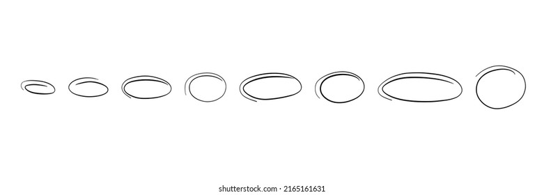 Hand drawn marker doodle ovals. Highlight circle frames set. Ovals and ellipses line template. vector illustration isolated on white background.