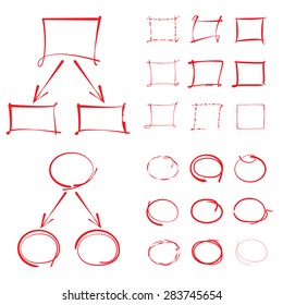 hand drawn marker infographics, hand drawn diagram, circle and rectangle set