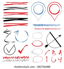 hand drawn marker infographics, underlines, arrows