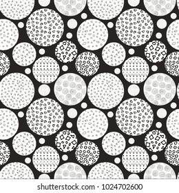 Hand drawn marker and ink seamless circles patterns. Hand drawn circles, triangles, squares, snowflakes, hearts. Scribble for children