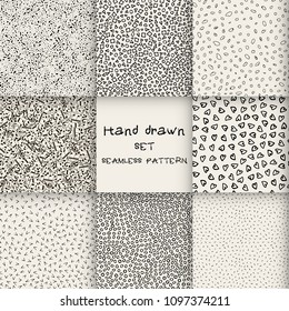 Hand drawn marker and ink seamless patterns. Hand drawn circles, triangles, squares, snowflakes, hearts strokes, sticks. Scribble for children