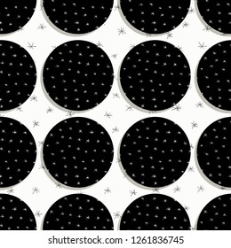 Hand drawn marker and ink seamless circles patterns. Hand drawn circles snowflakes.