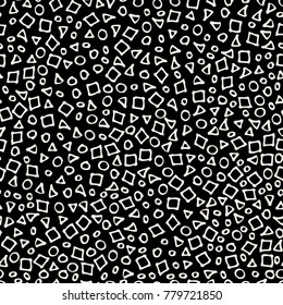 Hand drawn marker and ink seamless patterns-vector illustration. Sloppy Doodle circles dots triangles and squares in monochrome. White and black