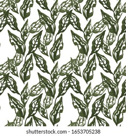 Hand drawn marker leaves on white background. Vector seamless pattern. Botanical simple illustration.