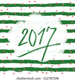 Hand Drawn Marker Lettering, Vector Greeting Card With Chinese Calligraphy for 2017 Happy New Year of the Rooster. 