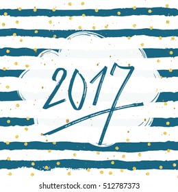 Hand Drawn Marker Lettering, Vector Greeting Card With Chinese Calligraphy for 2017 Happy New Year of the Rooster. 