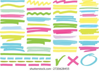 Handgezeichnete Markierungslinie Pinselstrich Unterstreichen und Hervorheben Design Elements Set