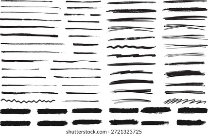 Handgezeichnete Markierungslinie Pinselstrich Unterstreichen und Hervorheben Design Elements Set