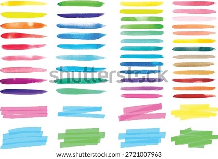 Hand Drawn Marker Line Brush Stroke Underline and Highlight Design Elements Set