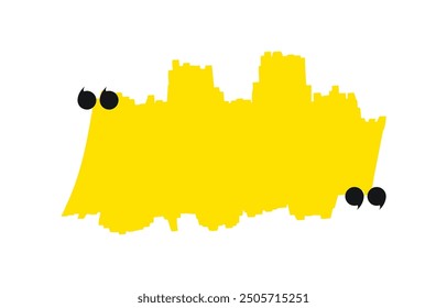 Handgezeichnete Markierungslinie mit Anführungszeichen. Gelber Strich und Anführungszeichen. Farbiges Design-Element. Sprachmarkensymbol. Vektorgrafik