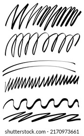 Hand Drawn Marker Line Stroke Set. Highlight Underline And Strike Through. Pen Marker Line Template. Vector Illustration Isolated On White Background.