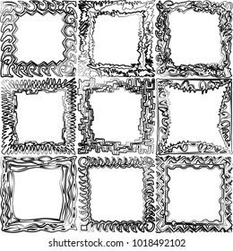 Hand drawn marker lines based modern, simple frame designs, nine different kinds