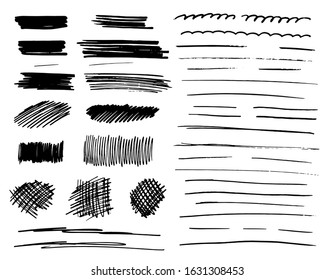 Hand drawn marker lines. Doodle grunge brush strokes