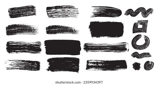 Hand drawn marker lines, scratched shapes and circle. Textured design elements. Collection of grunge style brushes.