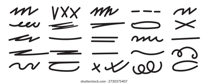 Conjunto de líneas de garabato dibujadas a mano y Elementos de subrayado