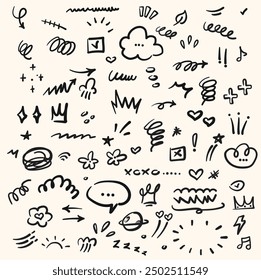 Hand drawn marker simple elements set With illustration style doodle and line art