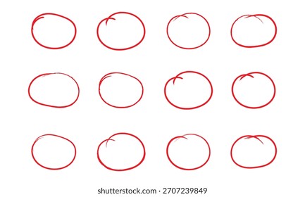 Marcador dibujado a mano estilo de trazo doodle marco ovalado. Garabatear marco redondo para resaltar texto. Conjunto de Ilustración vectorial. Conjunto ovalado de línea de lápiz dibujado. 