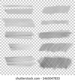 Hand drawn marker texture set, different shapes. Doodle and sketch style, transparent.