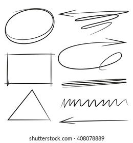 hand drawn markers, underlines, arrows