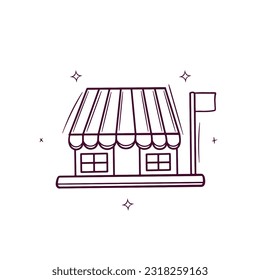 Mercado de mano. Ilustración del esbozo del vector Doodle