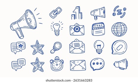Hand drawn marketing and digital icons a collection of versatile vector illustrations for websites social media and presentations