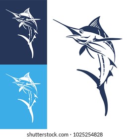 Hand Drawn Marlin fish jump. Design elements for logo, label, emblem, sign, brand mark. Vector illustration.