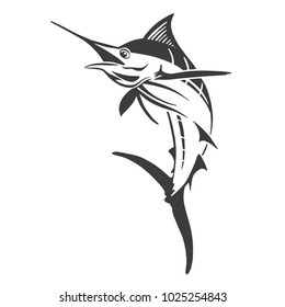 Hand Drawn Marlin fish jump. Design elements for logo, label, emblem, sign, brand mark. Vector illustration.