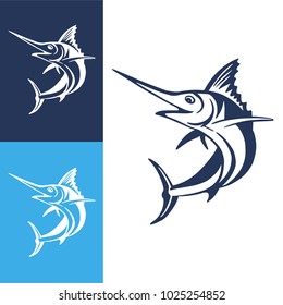 Hand Drawn Marlin fish jump. Design elements for logo, label, emblem, sign, brand mark. Vector illustration.