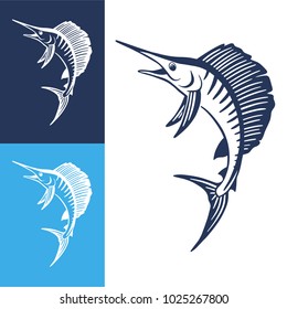 Hand Drawn Marlin fish jump. Design elements for logo, label, emblem, sign, brand mark. Vector illustration.
