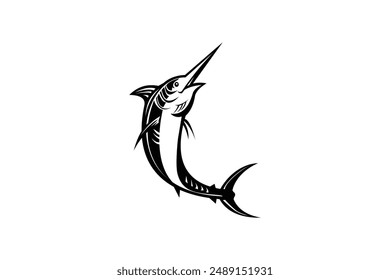 Hand Drawn Marlin fish jump. Design elements for logo, label, emblem, sign, brand mark