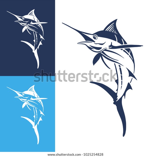 Hand Drawn Marlin\
fish jump. Design elements for logo, label, emblem, sign, brand\
mark. Vector\
illustration.