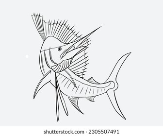 hand drawn marlin tattoo artwork illustration. Sketch of marlin fish. Hand drawn illustration. Vector. Isolated