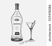 Hand drawn martini composition. Vector illustration used for advertising beverage in restaurant or bar menu, for alcohol markets and logo design.