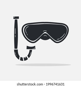 Hand drawn Mask and snorkel icon Design Template. Illustration vector graphic. doodle Mask and snorkel black glyph style isolated on white background. Summer vacation and leisure symbol.