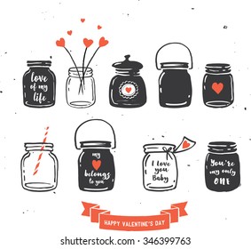 Hand Drawn Mason Jar Collection, Love Quotes 