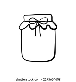 Hand Drawn Mason Jar. Sketch Jar with ribbon. Vector outline doodle illustration isolated on white