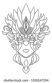 Hand Drawn Masquerade , unique carnival mask, lineart vector illustration