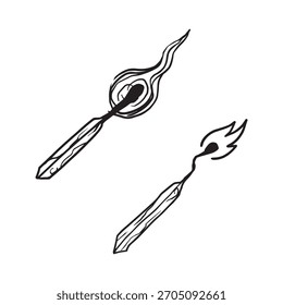 hand drawn match lighter, fire, wood lighter illustrations