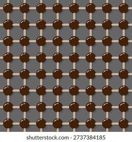 Hand drawn match style zendoodle seamless texture. Chess style realistic background. Wooden weaving fence checkered style. Vector illustration
