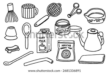 Hand Drawn Matcha Oat Milk Kitchen Vector Illustration