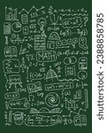 Hand drawn math science formulas on chalkboard background