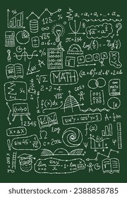 Elaboración de fórmulas de ciencia matemática a mano sobre el fondo de la pizarra