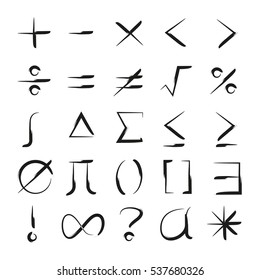 hand drawn math sign icons on white background