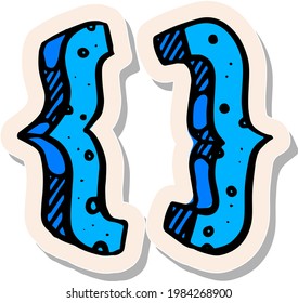 Hand drawn math symbol braces in sticker style vector illustration