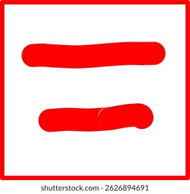símbolo matemático desenhado à mão igual a , símbolo matemático vermelho no estilo rabiscar