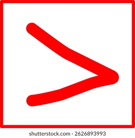 símbolo matemático desenhado à mão maior que, símbolo matemático vermelho em estilo rabiscar