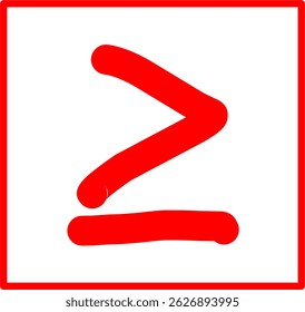 símbolo matemático desenhado à mão maior que, símbolo matemático vermelho em estilo rabiscar