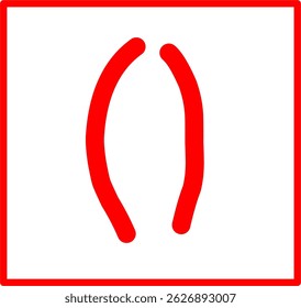 símbolo matemático desenhado à mão colchetes regulares, símbolo matemático vermelho no estilo doodle