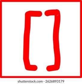 símbolo matemático desenhado à mão colchetes quadrados, símbolo matemático vermelho no estilo doodle