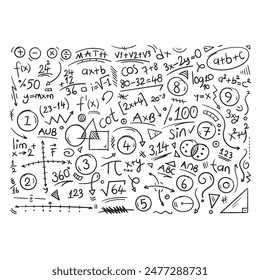 Handgezeichnete Mathematische Symbole. Doodle Mathematische Symbole Hintergrund. Mathematische Symbole Konzept für Bildung, Wirtschaft